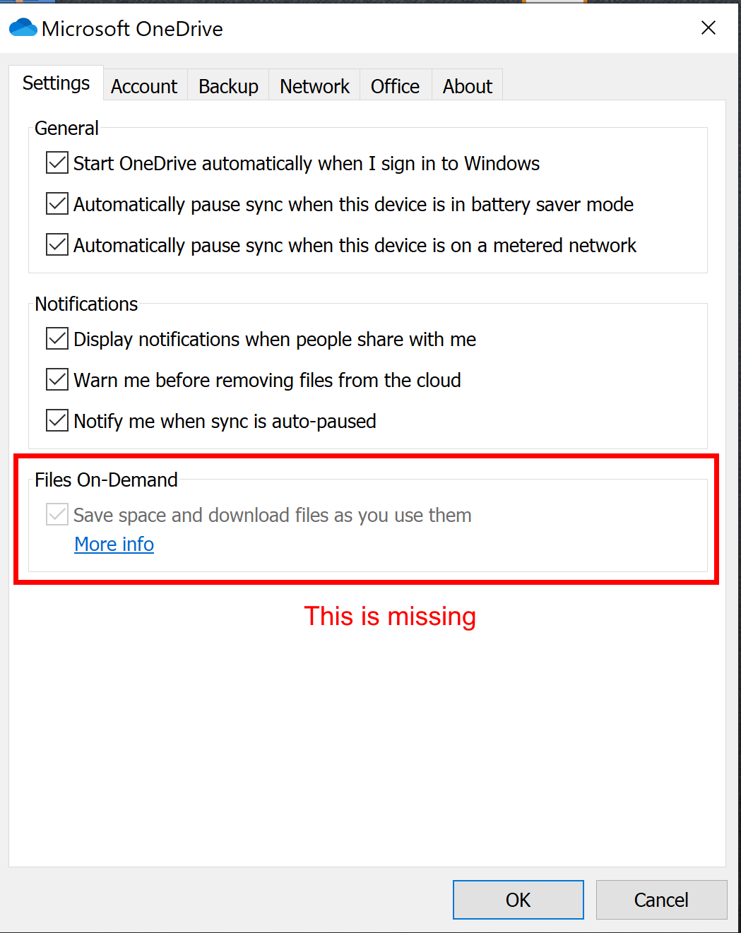 OneDrive - Files on Demand option missing - Mear Technology